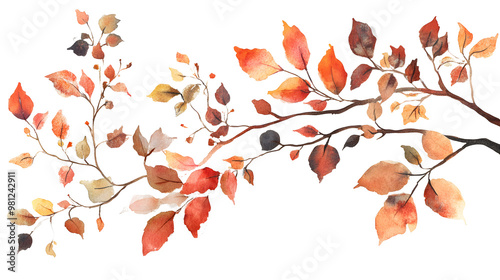 PNG watercolor Autumn branch element set, transparent background