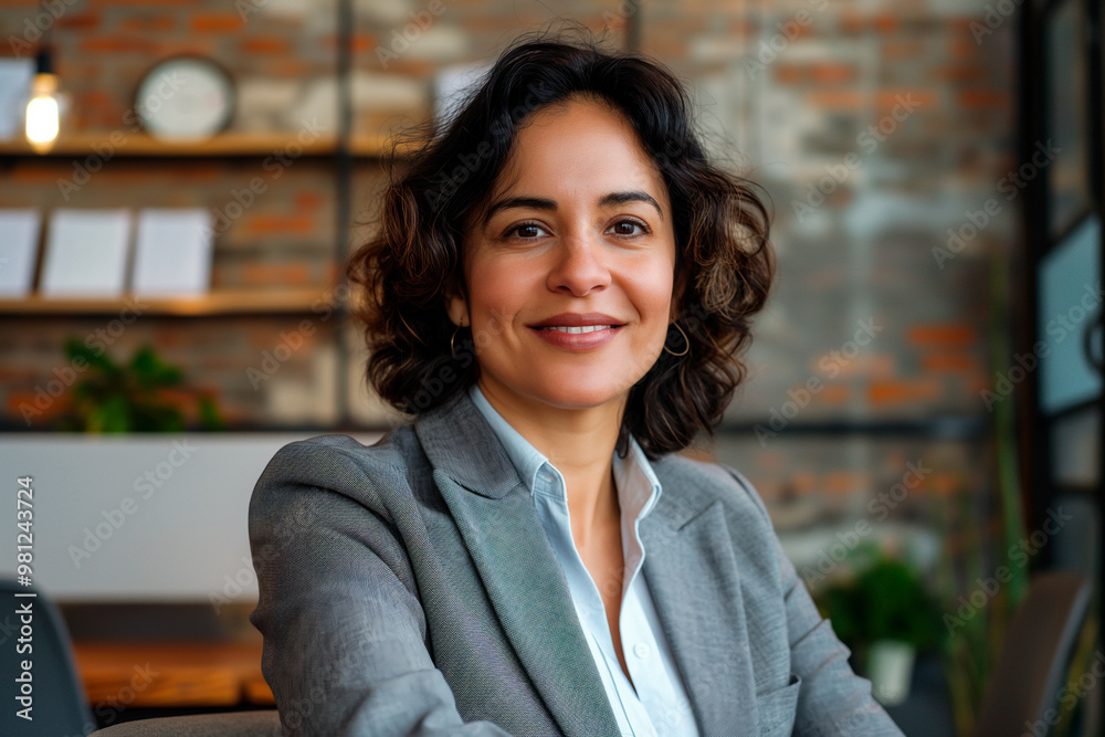 smiling confident woman in a suit in the office smiling confident woman in a suit in the office