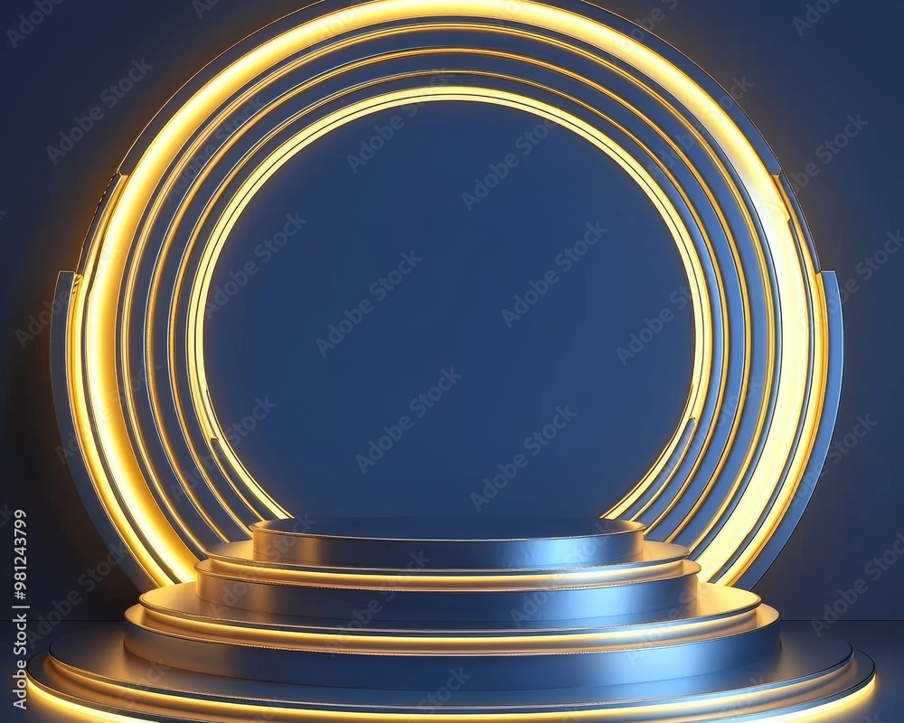 An abstract circular podium with a glowing blue base and a neon blue ring isolated on a transparent background. 3D model. Presentation mockup, sport event, product display, sales, infographics. An abstract circular podium with a glowing blue base and a neon blue ring isolated on a transparent background. 3D model. Presentation mockup, sport event, product display, sales, infographics.