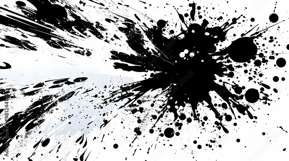 Abstract Black Ink Splatter Design with White Background Abstract Black Ink Splatter Design with White Background