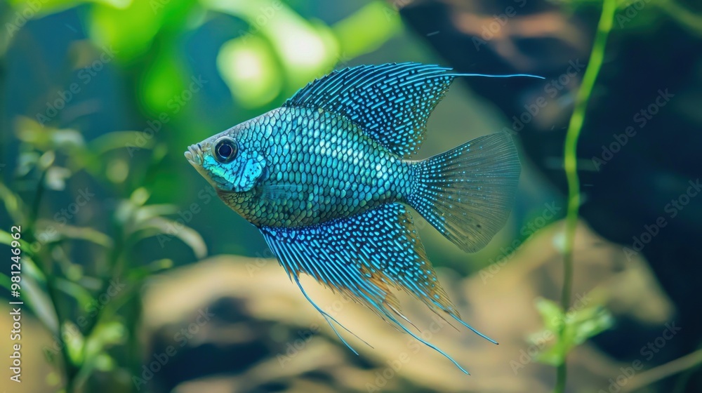 Blue Gourami: A Blue Gourami with soothing blue hues and graceful fins Blue Gourami: A Blue Gourami with soothing blue hues and graceful fins