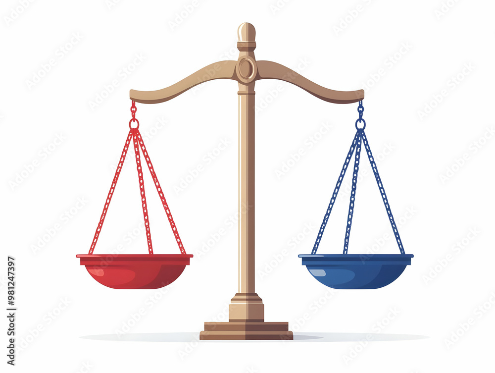 Flat Floating Debate Podiums with Policy Balance Scales: A Symbol of Balanced Options in Policy Making � Wide Shot Concept Illustration, Isolated on White Background Flat Floating Debate Podiums with Policy Balance Scales: A Symbol of Balanced Options in Policy Making � Wide Shot Concept Illustration, Isolated on White Background