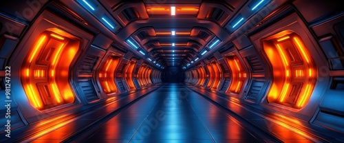 Futuristic Sci-Fi Corridor with Neon Lights
