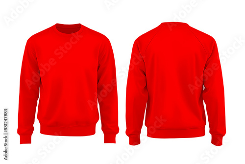Obraz na płótnie Set of red sweatshirt, tee, and long sleeve sweater in front and back view on a transparent background, cutout PNG file. Mockup template for graphic design and artwork. w salonie