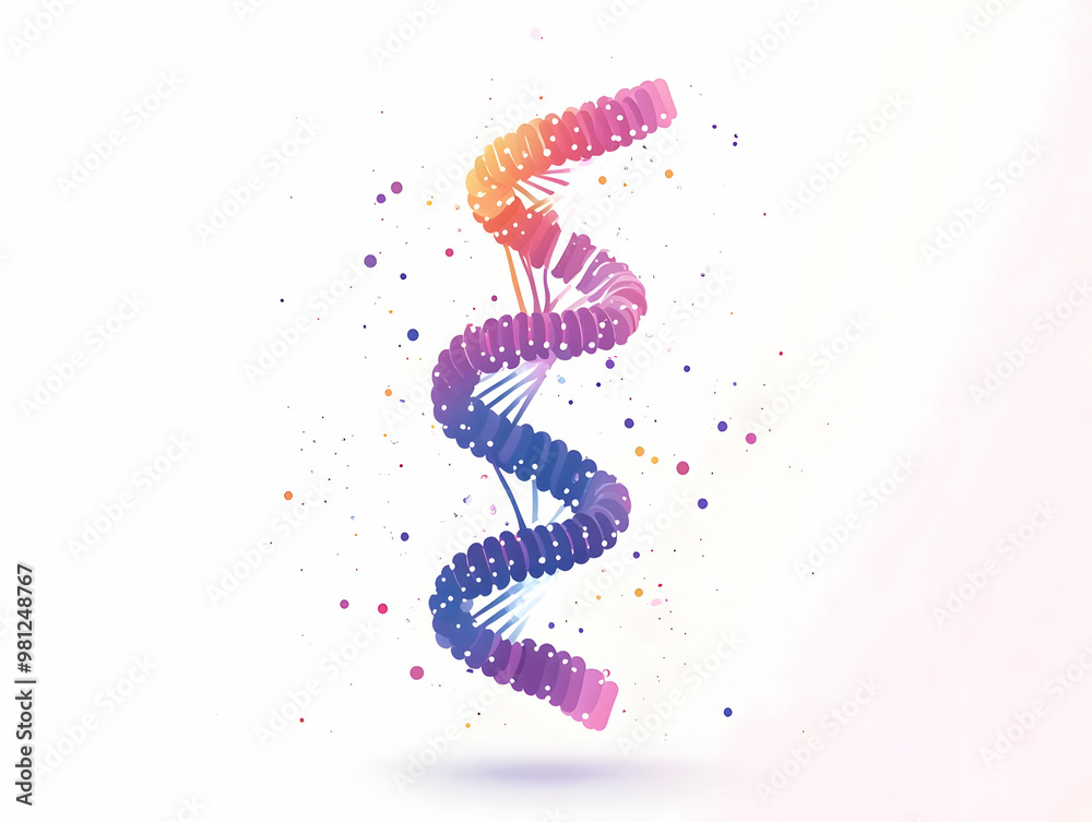 Obraz premium Flat Vector Illustration: Close-Up of a Glowing DNA Helix Made of Vote Tallies in a Soft Focus Policy Laboratory, Symbolizing Democracy and Policy Research