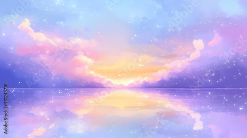 Pastel Sky Reflected in Still Water with Glittering Stars