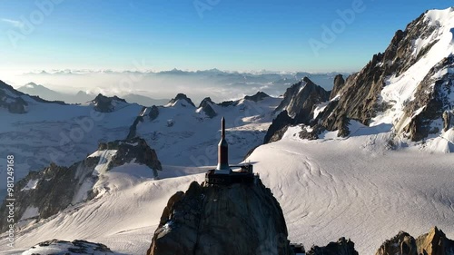 Aerial view of Aiguille du Midi (Needle at midday) mountain peak in Alps, France
