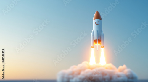 A rocket shooting into the sky to symbolize a startup's ascent and new beginnings and expansion. photo