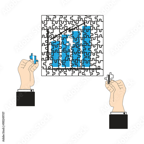 business people putting together a puzzle that shows growth chart