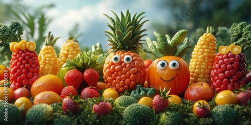 The whimsical cityscape where animated fruits with expressive eyes bring joy and excitement to daily urban life