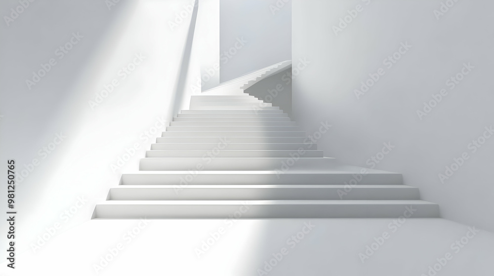 3D Ascending Staircase Icon: Symbolizing Personal Growth and Progress with Wide Shot of White Steps into Space - Isolated on White Background 3D Ascending Staircase Icon: Symbolizing Personal Growth and Progress with Wide Shot of White Steps into Space - Isolated on White Background