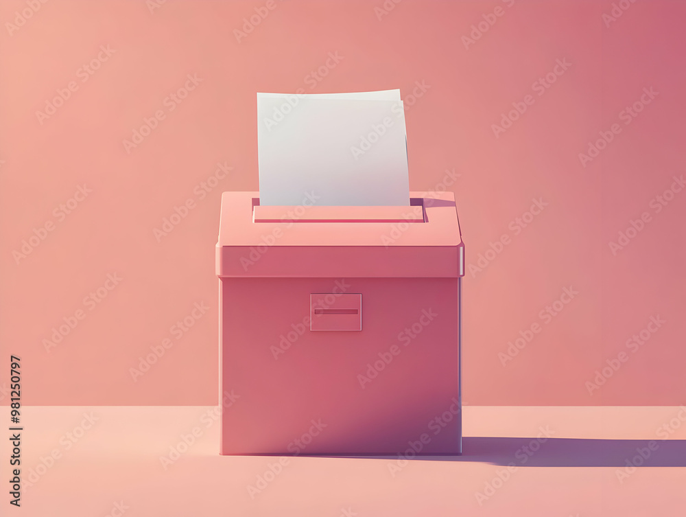 Flat Glossy Ballot Box with Policy Papers: Medium Shot Highlighting Transparency for Voter Education Content - Simple Vector Illustration