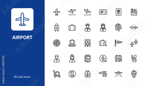 Airport icon set with line style