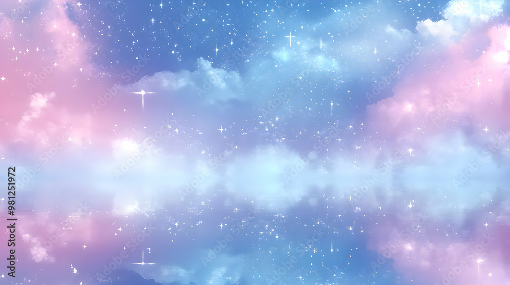 Dreamy Sky with Stars and Clouds Reflected in Water Dreamy Sky with Stars and Clouds Reflected in Water