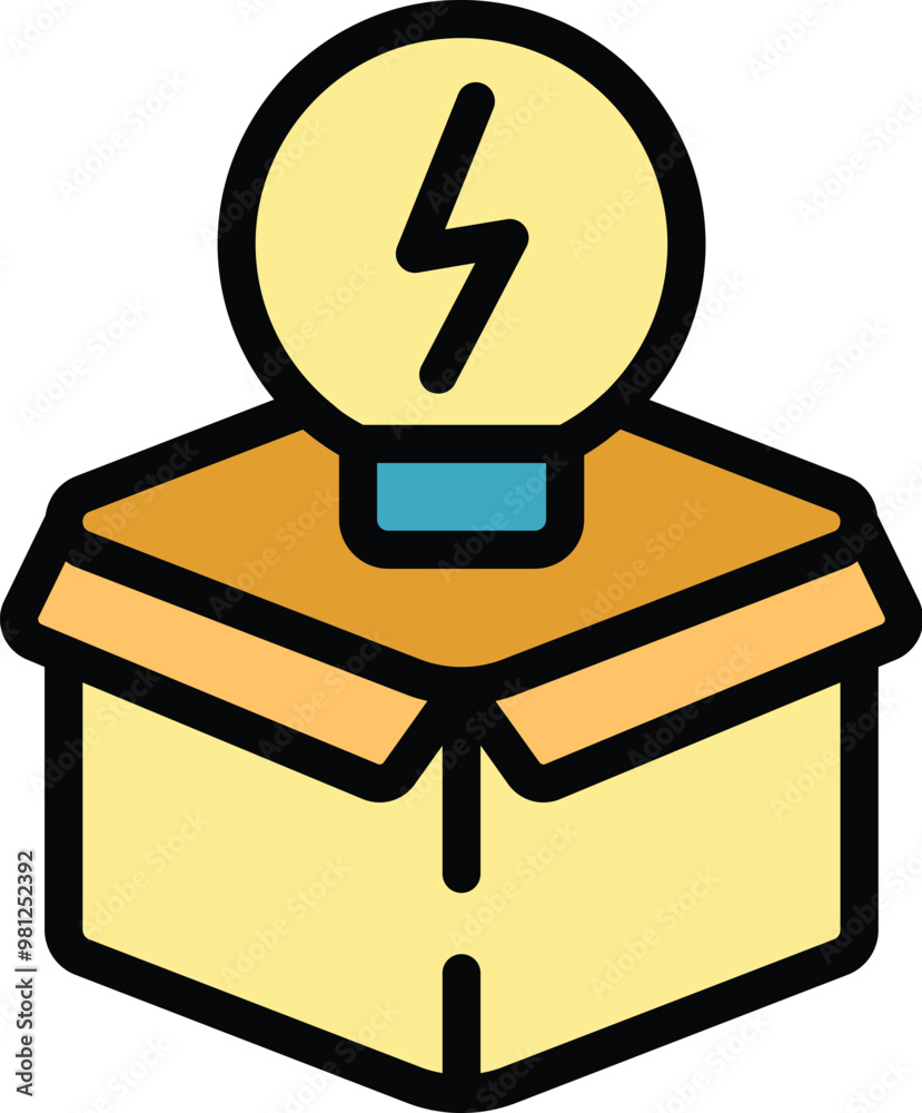 Light bulb is sitting on top of a cardboard box, representing the concept of delivering innovative ideas Light bulb is sitting on top of a cardboard box, representing the concept of delivering innovative ideas