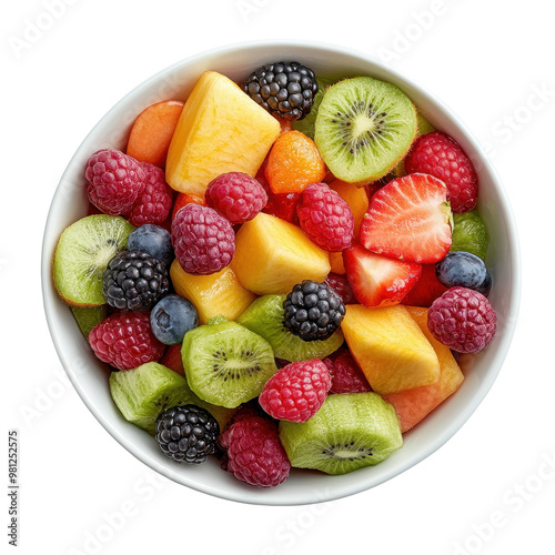 A bowl of fruit with a variety of colors including red, green, and yellow on white background or transparent