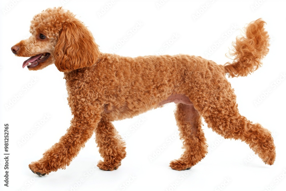 Dog with fluffy brown fur in motion running and playing isolated on white background. Concept of animals, domestic pets, care, vets, pet friend. Copy space for advertisement. Dog with fluffy brown fur in motion running and playing isolated on white background. Concept of animals, domestic pets, care, vets, pet friend. Copy space for advertisement.