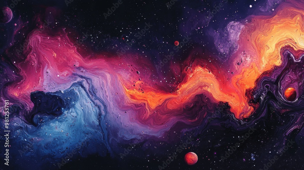 Abstract Cosmic Nebula with Planets and Stars Abstract Cosmic Nebula with Planets and Stars
