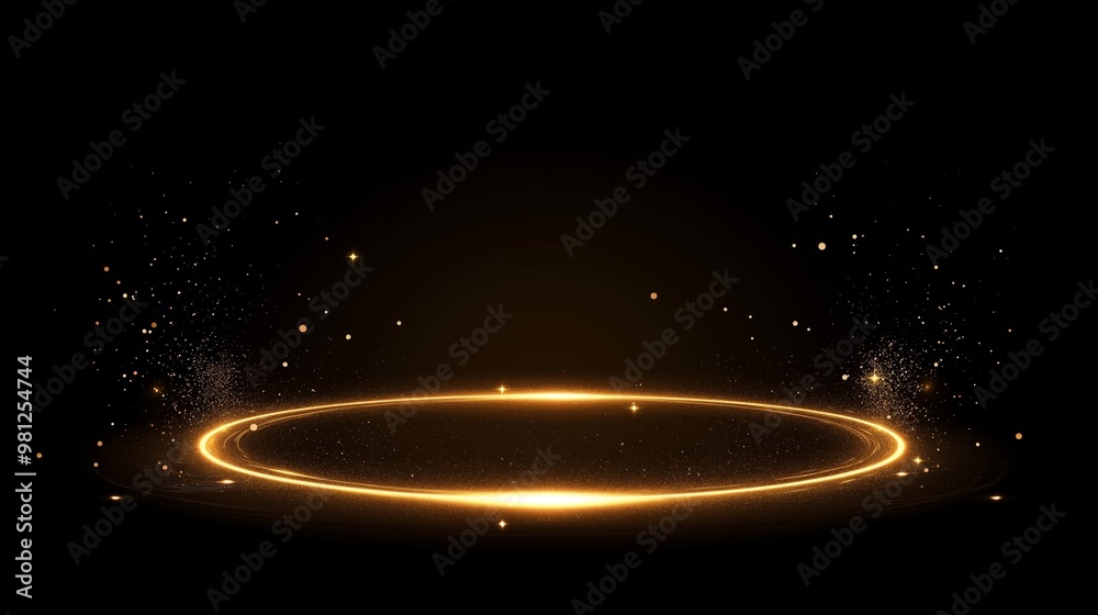 Obraz premium show case stage with circle gold light shimmering on dark black background, luxurious stage idea for mock up 