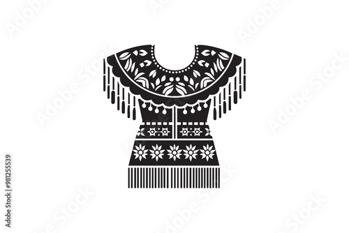 Mexican traditional clothing vector clip art silhouette illustration in white background