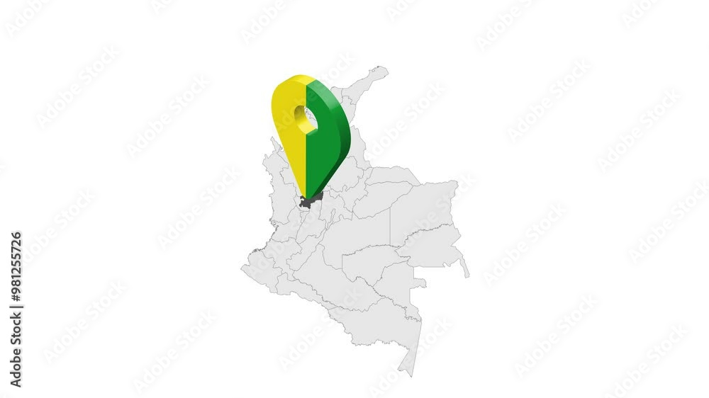 Location Caldas Department on map Colombia. 3d Caldas flag map marker location pin. Map of Colombia showing different parts. Animated map . 4K. Video Location Caldas Department on map Colombia. 3d Caldas flag map marker location pin. Map of Colombia showing different parts. Animated map . 4K. Video