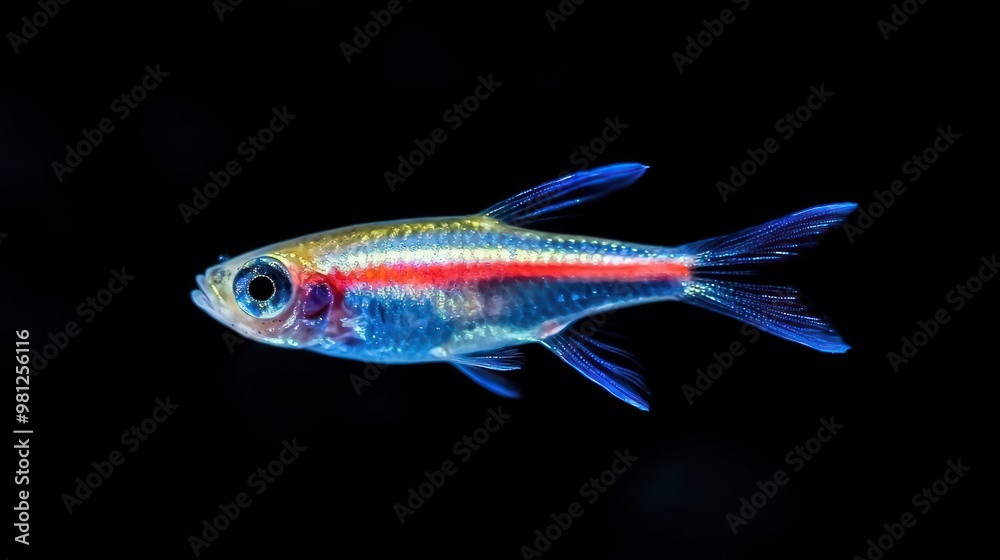 Neon Tetra: A small Neon Tetra with iridescent blue and red stripes Neon Tetra: A small Neon Tetra with iridescent blue and red stripes