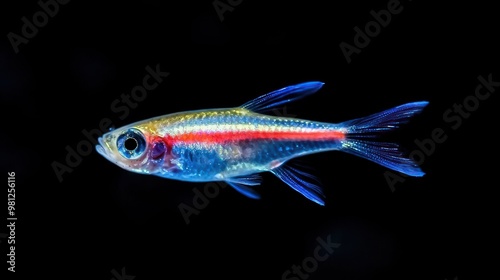 Neon Tetra: A small Neon Tetra with iridescent blue and red stripes