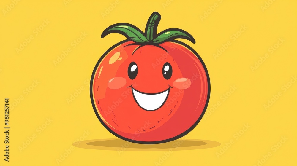 Cartoon illustration of a smiling tomato in line art style Cartoon illustration of a smiling tomato in line art style