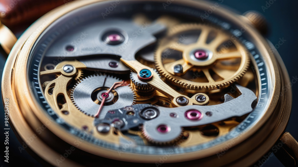 Fototapeta premium Detail of mechanical watch mechanism close-up.