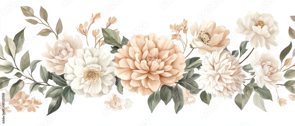 Obraz premium A stunning and beautifully crafted watercolor painting of a wedding bouquet filled with gorgeous autumn blooms and lush foliage, making it the perfect choice for a dreamy bohemian wedding atmosphere