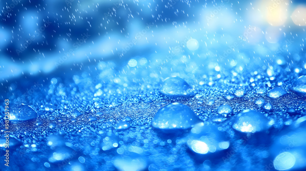 Water Drops on a Blue Surface with Rain Water Drops on a Blue Surface with Rain