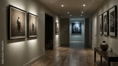 Clean hallway with subtle lighting and modern artwork.