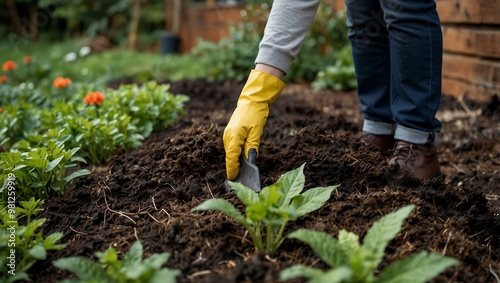 Cleaning garden beds by removing plants and adding compost, preparing for winter.