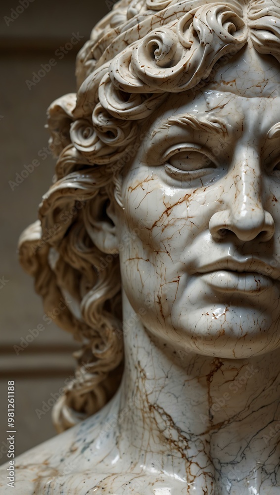 Close-up of a classical marble sculpture with intricate details. Close-up of a classical marble sculpture with intricate details.