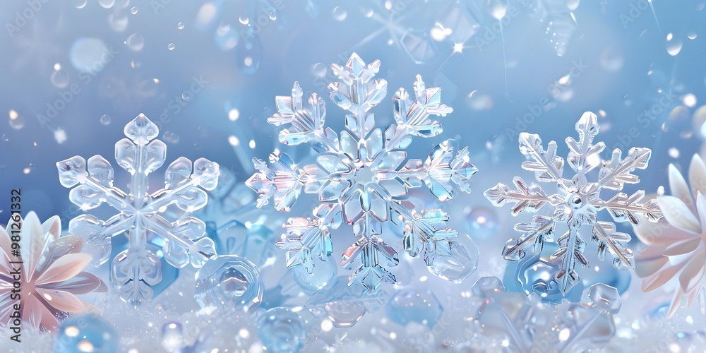 Elegant Glowing Crystalline Snowflakes in Shimmering Winter Wonderland Background Elegant Glowing Crystalline Snowflakes in Shimmering Winter Wonderland Background