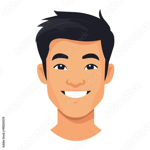 flat cartoon headshot of an Asian man with black hair