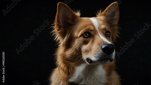 Close-up of a dog against a black background.