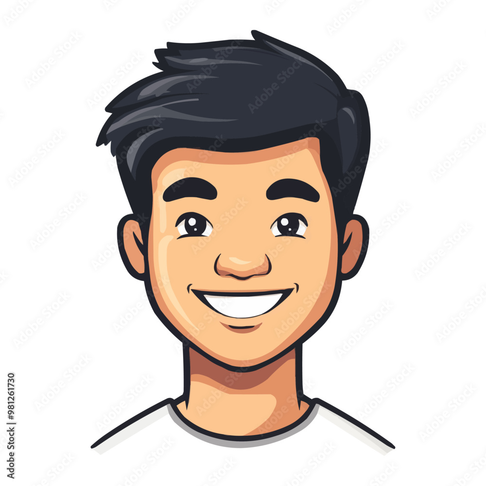 flat cartoon headshot of an Asian man with black hair flat cartoon headshot of an Asian man with black hair