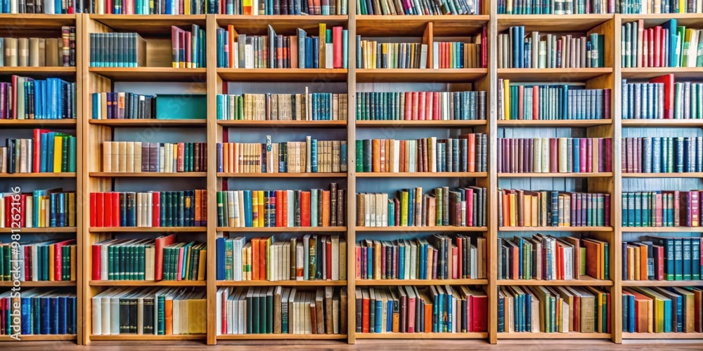 English textbooks neatly arranged on bookshelf in library education ...