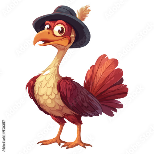 Cute cartoon turkey wearing a hat vector illustration clipart