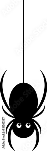 Black spider with cunning eyes. Vector illustration with transparent background.