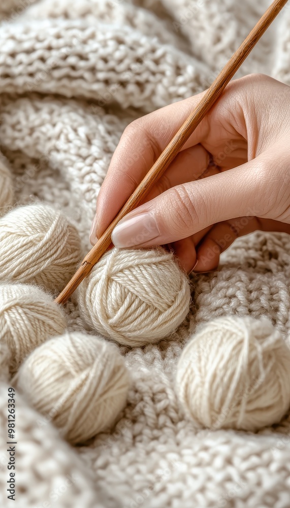 A cozy scene of hand knitting with soft yarn balls on a textured blanket, showcasing craftsmanship and creativity. A cozy scene of hand knitting with soft yarn balls on a textured blanket, showcasing craftsmanship and creativity.