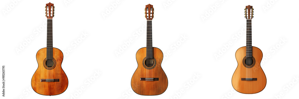 Naklejka premium A realistic guitar with visible strings musical instrument wood detail isolated on white and transparent background