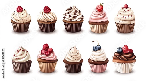 cute cupcake set, white background