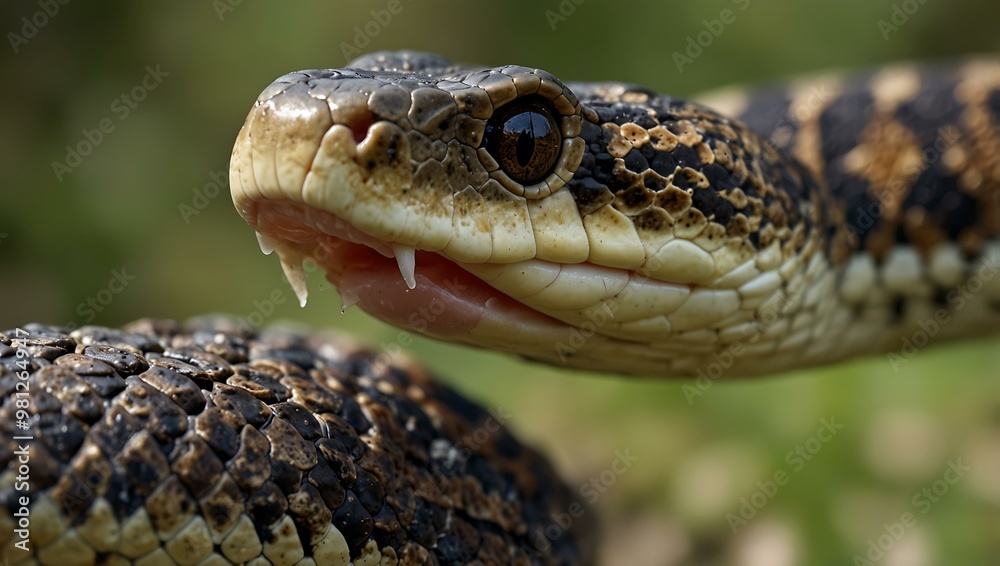 Close-up of a snake’s head with its tongue out. Close-up of a snake’s head with its tongue out.