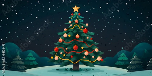 Magical Illuminated Christmas Tree in Snowy Fantasy Landscape