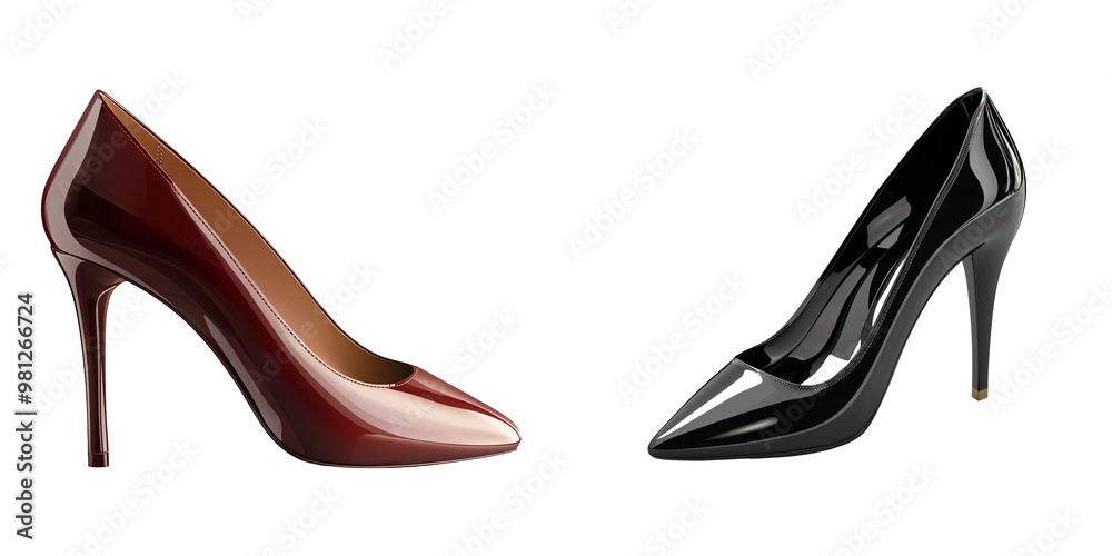 A realistic high heeled shoe with sleek design fashion element glossy finish isolated on white and transparent background A realistic high heeled shoe with sleek design fashion element glossy finish isolated on white and transparent background