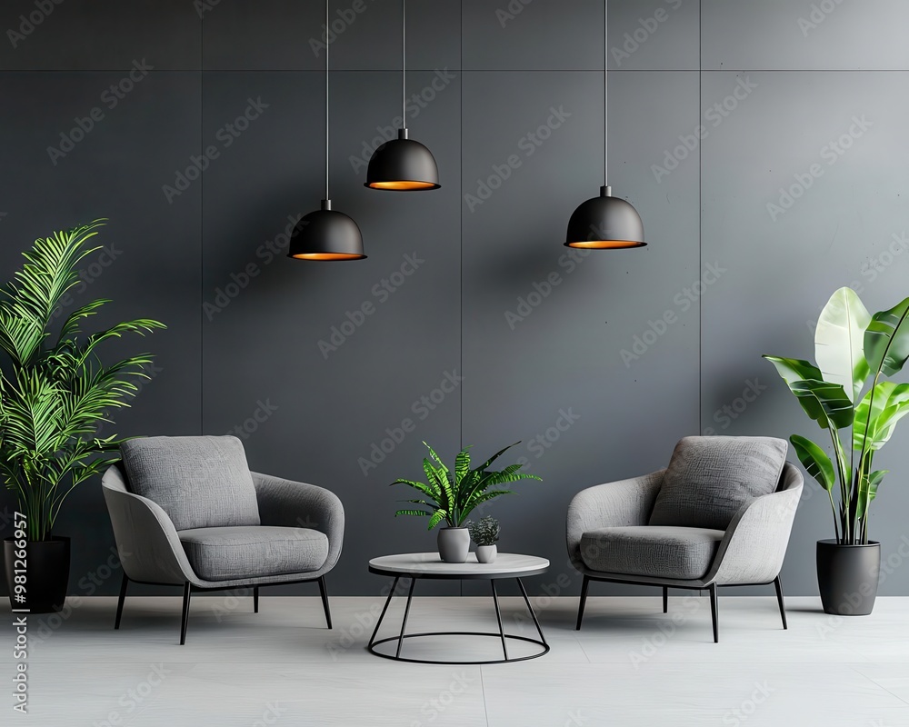 Urban industrial living room with a concrete accent wall and metal ...