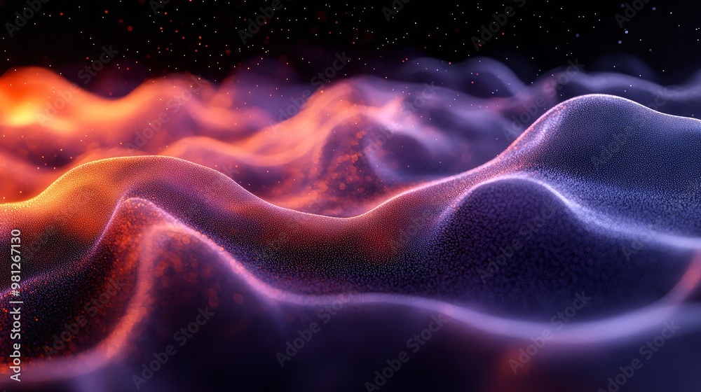 A close up of a wave of colored light on a black background A close up of a wave of colored light on a black background