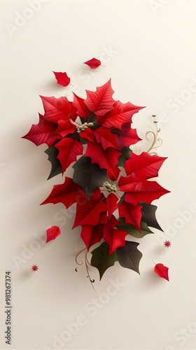Vibrant Red Poinsettia Plant in a Festive Holiday Arrangement on a Minimal Background